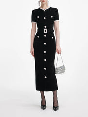 Embellished Short-Sleeve Knit Midi Dress