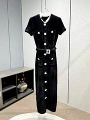 Embellished Short-Sleeve Knit Midi Dress