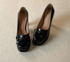 Black Platform Bow Dress Pumps
