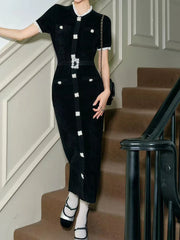 Embellished Short-Sleeve Knit Midi Dress