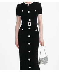 Embellished Short-Sleeve Knit Midi Dress