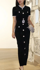 Embellished Short-Sleeve Knit Midi Dress