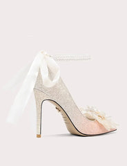 3D bridal flower pearl heels crafted for romance and wedding day style
