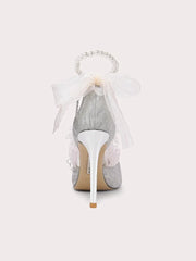 3D flower party heels paired with celebration outfits and bridal gowns