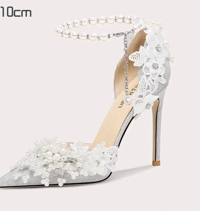 3D pearl stiletto sandals for bridal looks and luxury events
