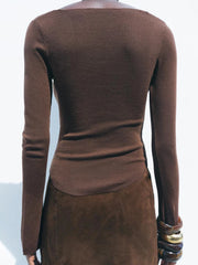 Knitted Long Sleeve Asymmetrical Button Up Top