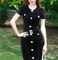 Embellished Short-Sleeve Knit Midi Dress