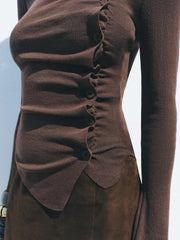 Knitted Long Sleeve Asymmetrical Button Up Top