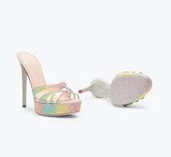 Crystal Embellished Platform High Heel Mules
