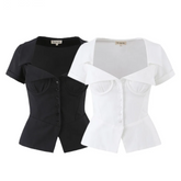 Black lapel collar corset top with lace-up back detail