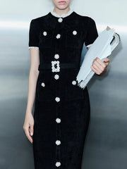 Embellished Short-Sleeve Knit Midi Dress