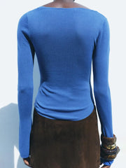 Knitted Long Sleeve Asymmetrical Button Up Top