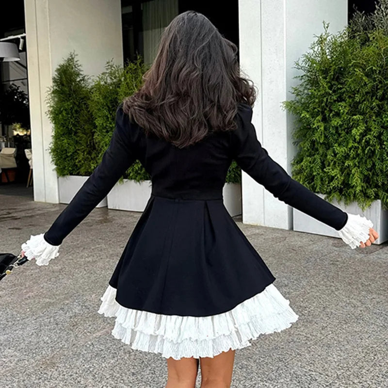 Statement ruffle mini dress for timeless mod inspired outfits