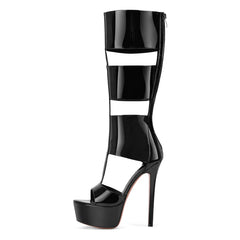 Patent Cutout Platform Stiletto Boots