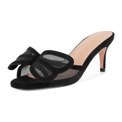 Kitten Heel Mesh Bow Peep Toe Mules