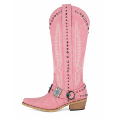 Embroidery Buckle Knee High Boots