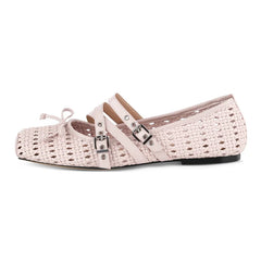 Square Toe Bow Strap Flats