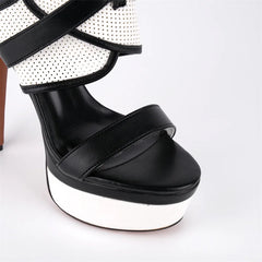 Close-up of platform cut-out ankle strap sandals toe