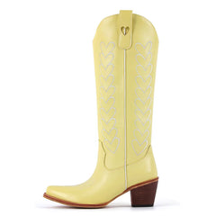 Heart Embroidery Pointed Toe Western Boots