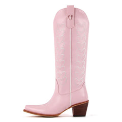 Heart Embroidery Pointed Toe Western Boots