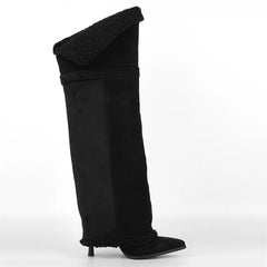 Faux Suede Lock Pull On Knee High Boots