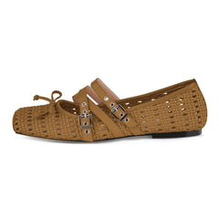 Square Toe Bow Strap Flats