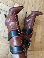 Pointed Toe Lace Up Mid Calf Boots