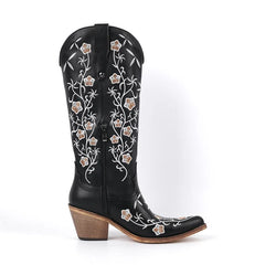 Floral Embroidered Pointed Toe Cowboy Boots