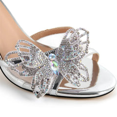 Butterfly Rhinestone Mesh Stiletto Sandals