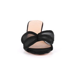 Kitten Heel Mesh Bow Peep Toe Mules