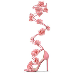 Flower Stiletto Spiral Wrap Up Heels