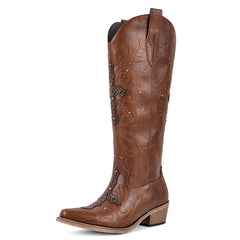 Embroidery Pointed Toe Western Boots