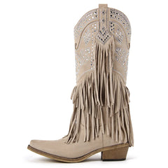 Fringed Pointed Toe Embroidered Cowgirl Boots