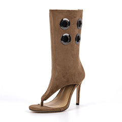 Flip-Toe Cut Out Stiletto Heel Boots