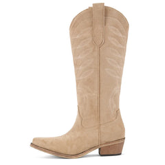 Pointed Toe Embroidery Knee High Cowgirl Boots