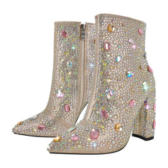 Rhinestone Pointed Toe Zipper Boots