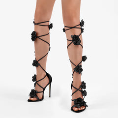 Flower Stiletto Spiral Wrap Up Heels