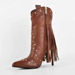 Fringed Pointed Toe Stiletto Boots