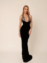 Elegant halter maxi dress with rhinestone neckline