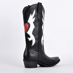 Black embroidered heart western boots with pointed toe