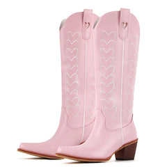 Heart Embroidery Pointed Toe Western Boots