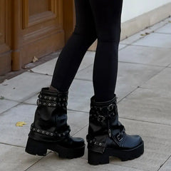 Buckle Strap Platform Ankle Boots