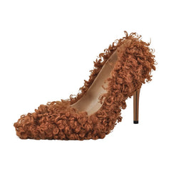 Faux Fur Pointed Toe Stiletto Heels
