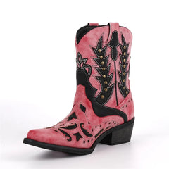 Western Embroidered Block Heel Boots