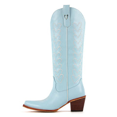 Heart Embroidery Pointed Toe Western Boots