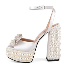 Pearl embellished platform block heel sandals