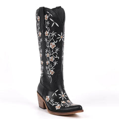 Floral Embroidered Pointed Toe Cowboy Boots