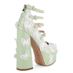 Platform Butterfly Lace Multi Buckle Heels