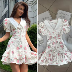 Puff Sleeve Ruffled Collar Mini Dress
