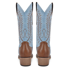 Embroidered Square Toe Block Heel Boots